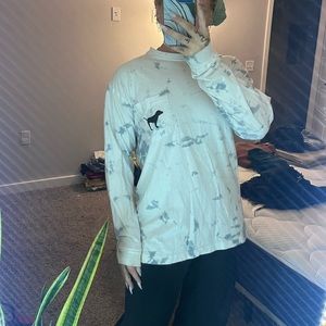 PINK Victoria's Secret White and Gray Long Sleeve Tee